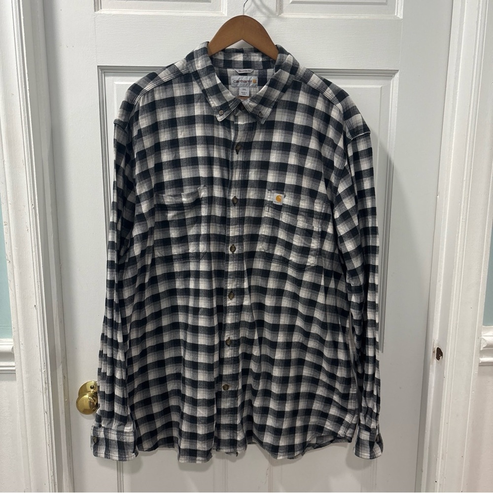 Carhartt Men’s Loose Fit Heavyweight Flannel Long Sleeve Size 2XL B/W Plaid